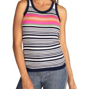 Trina Turk Navy and Multicolor Striped Tank Top